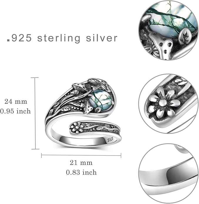 Spoon Rings for Women 925 Sterling Silver Mushroom/Phoenix/Snake/Cardinal/Octopus/Tree of Life/Sunflower/Highland Cow/Dragonfly/Dragon/Horse/Sea Turtle/Frog Rings