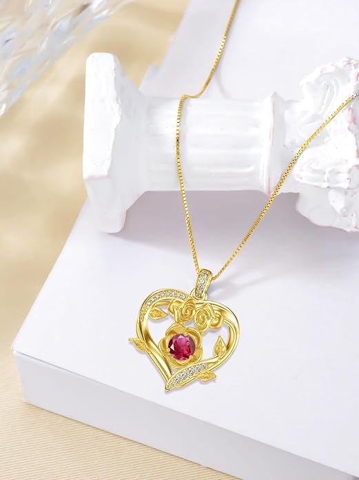 Midari 18K Gold Heart Birthstone Necklace for Women Rose Pendant Birthday Jewelry Gifts for Wife Her Daughter Mom