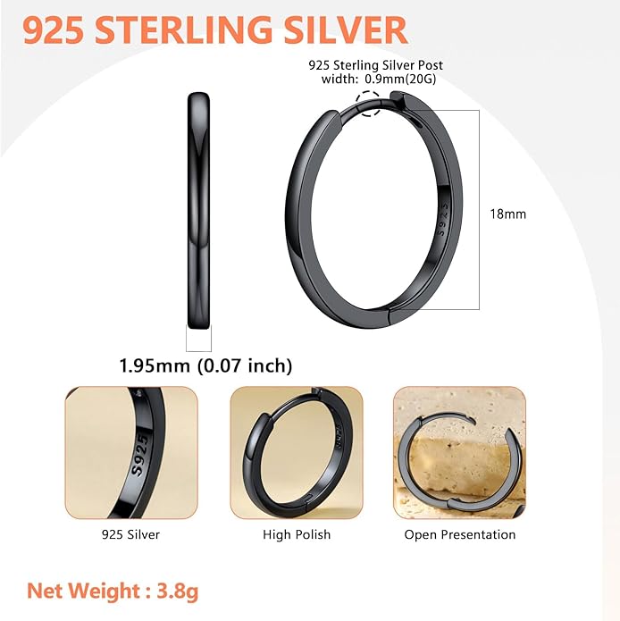 Silvora 925 Sterling Silver Small Hoop Earrings for Women Huggie Earrings Hypoallergenic Cartilage Earrings Tiny Hoops 6mm/8mm/10mm/12mm/14mm/16mm/18mm/20mm