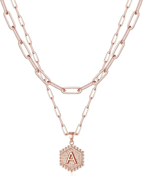 M MOOHAM Dainty Initial Necklaces for Women - Layering Necklace for Women Cute Hexagon Letter Initial Necklace Layered Necklaces for Womens Gifts