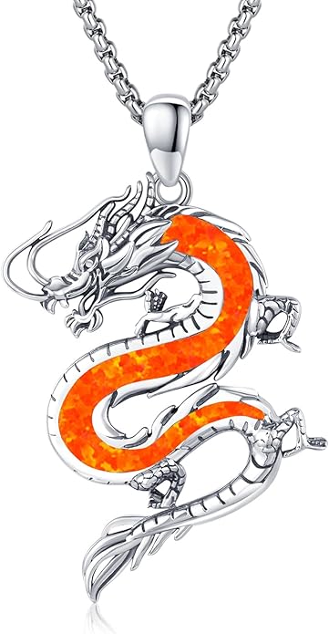 REDSUN 925 Sterling Silver Dragon Pendant Necklace Viking Dragon with Obsidian/Opal Protection Jewelry Gifts for Men Women Her Him Birthday Valentines Day Gifts