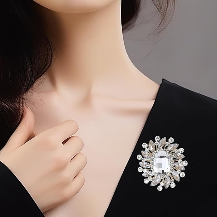 Rhinestone Brooch for Women,Vintage Crystal Flowers Brooch Statement Crystal Glass Lapel Pins Prom Classic Jewelry