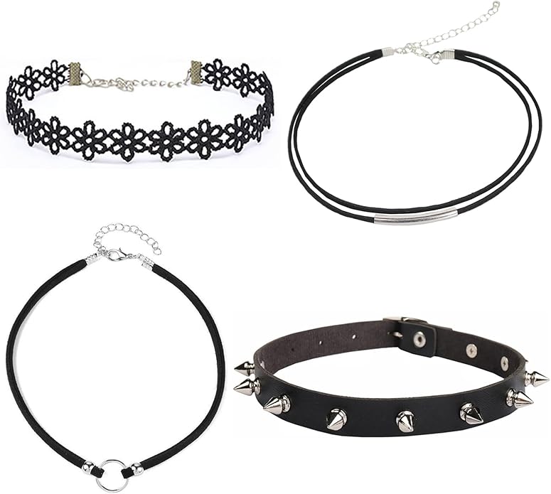 4 Pcs Choker Necklace For Women Black Adjustable Layered Velvet Leather Lace Collar Necklace Goth Jewelry Gifts