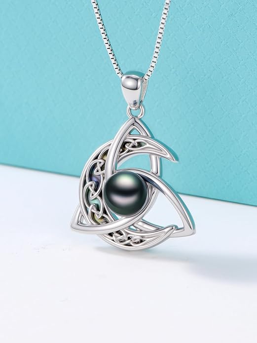 KANNSOAR Tahitian Black Pearl AAAA 18K White Gold Plated Sterling Silver Romantic Pendant Necklace for Women Wife Mom Girlfriend Her Jewelry Gift for Anniversary Birthday Christmas