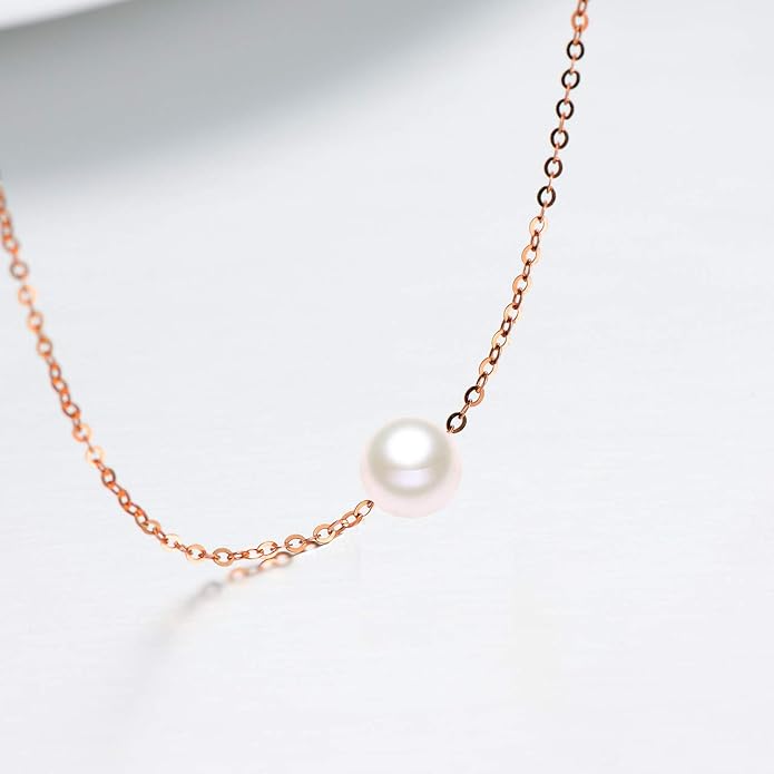14K Solid Gold Pearl Necklace for Women, Real Freshwater Cultured Pearl Pendant Necklace 7.5mm Dainty Single Sliding Pearl Design Adjustable Necklaces Fine Jewelry Gift for Her, Mom, Wife 16"-18"