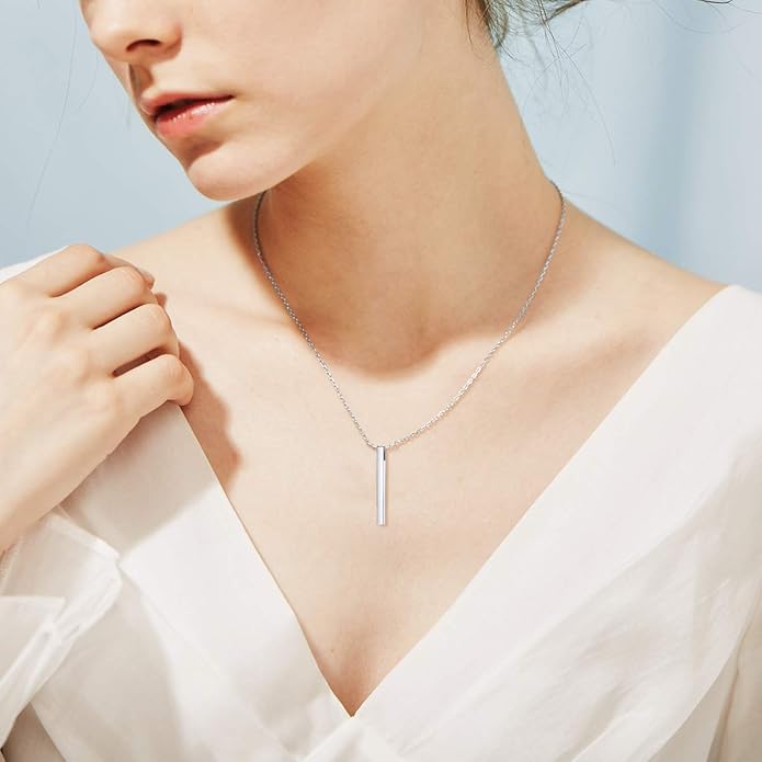 ChicSilver Customizable Vertical Bar Pendant Necklace 925 Sterling Silver Y Necklace Simple Fashion Jewelry Gifts for Women