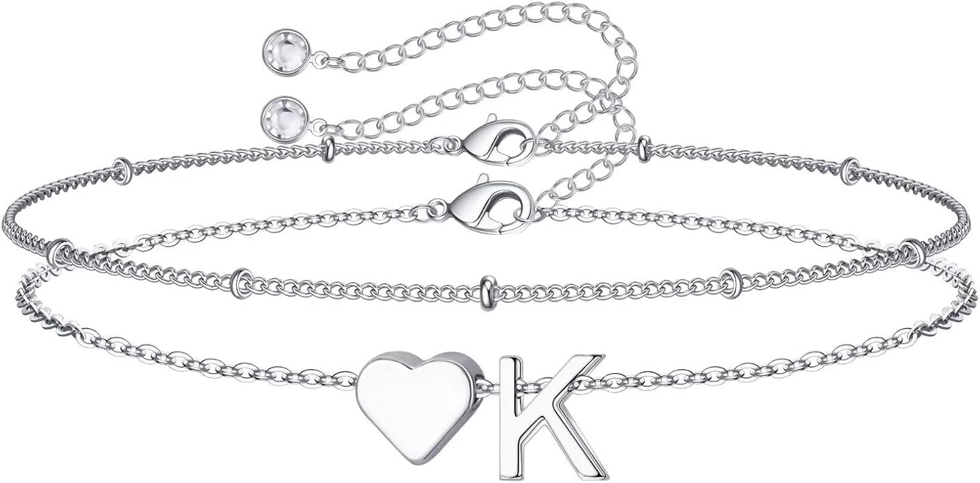 M MOOHAM Christmas Gifts for Grandkids Teens Girls -14K-Gold-Plated Heart Initial Bracelets for Women Girl Dainty Gold Bracelets Birthday Gift Stocking Stuffers for Women Teenage Girls Kids Gifts
