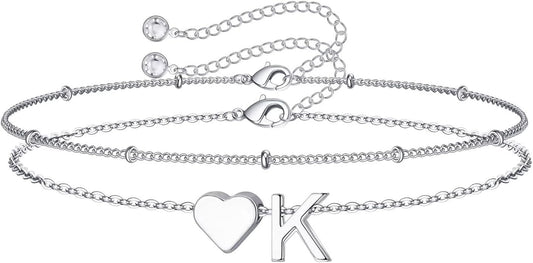 M MOOHAM Christmas Gifts for Grandkids Teens Girls -14K-Gold-Plated Heart Initial Bracelets for Women Girl Dainty Gold Bracelets Birthday Gift Stocking Stuffers for Women Teenage Girls Kids Gifts
