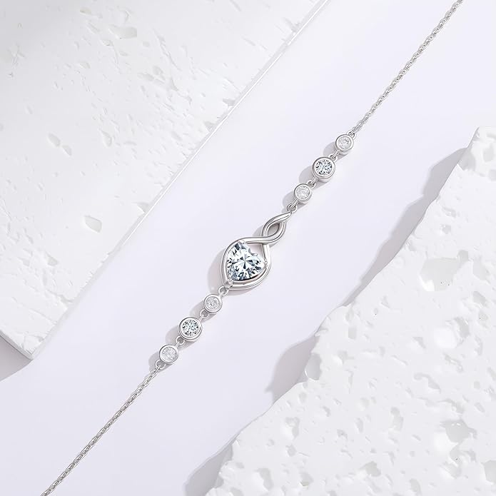 Infinity Birthstone Bracelet 925 Sterling Silver Heart Love Infinity Link Bracelet Fine Jewelry Birthday Christmas Gifts for Women Girlfriend Wife
