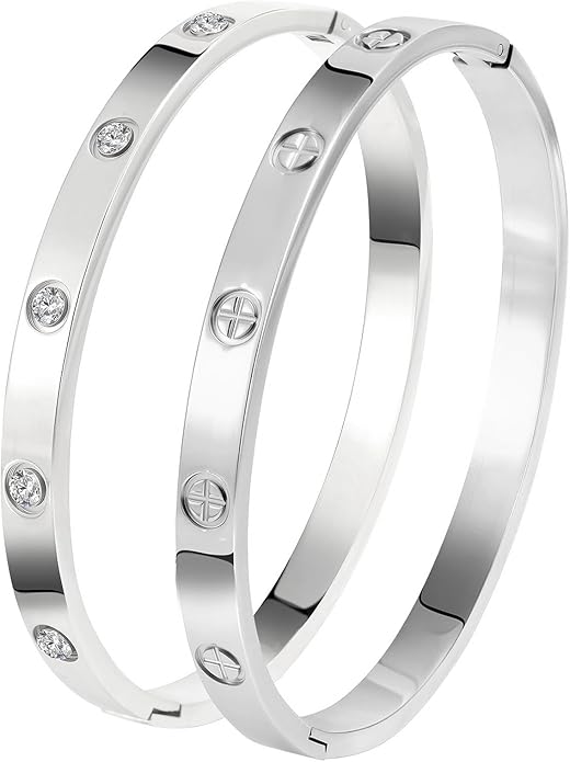 Silver Bangles for Women - Stainless Steel Love & Friendship Bracelet Set with Gift Box | Daily Wear & Party Jewelry