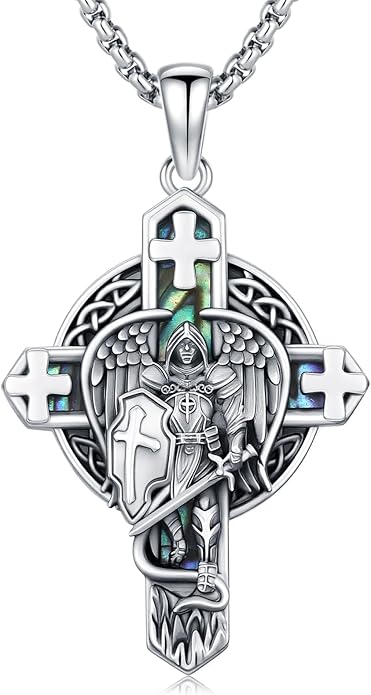 Midir&Etain Cross Necklace 925 Sterling Silver Celtic Christian Pendant Religious Protection Jewelry for Women Men