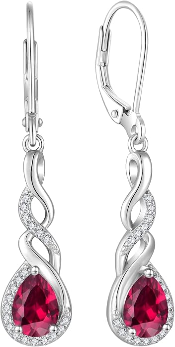 Infinity Dangle Drop Earrings for Women 925 Sterling Silver Teardrop Leverback Earrings Birthstone Jewelry Gifts for Women Wife Girlfriend Mother Daughter Her