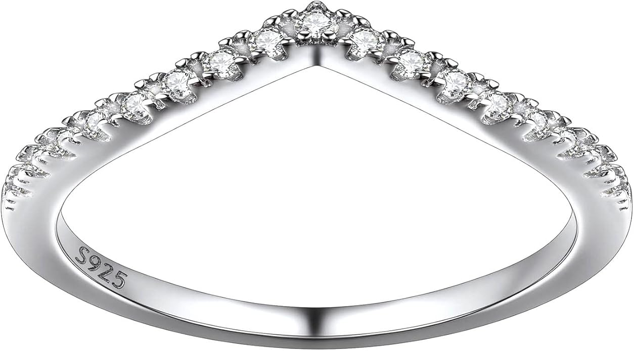 Suplight 925 Sterling Silver Wedding Band Rings, Full Cubic Zirconia Wishbone Ring Love/Lucky Engagement Promise Rings For Women, Size 4-12 (with Gift Box)