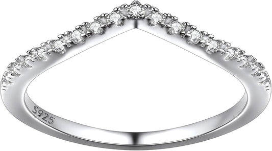 Suplight 925 Sterling Silver Wedding Band Rings, Full Cubic Zirconia Wishbone Ring Love/Lucky Engagement Promise Rings For Women, Size 4-12 (with Gift Box)
