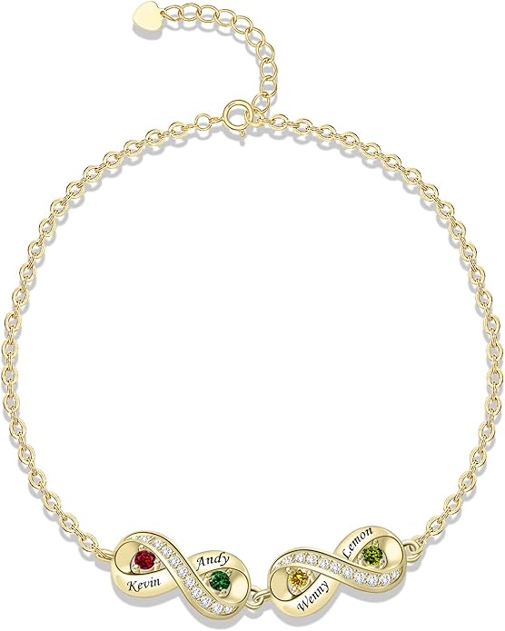 BABOOM Custom Mother Bracelet With 1-8 Birthstones Personalized Infinity Name Bracelet Engraved Birthstone Bracelets Gifts For Women Mother Daughter Wife
