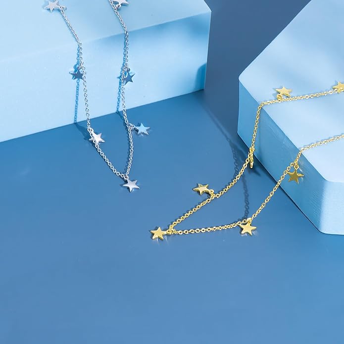 Star Necklace for Women White Gold 14K Gold Plated Layered Star Choker Necklace for Women Thanksgiving Christmas Jewelry Gifts