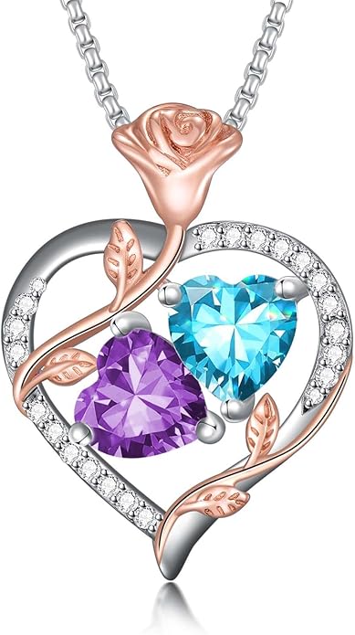 Christmas Gifts for Women Rose Heart Birthstone Pendant Necklace I Love You Forever Jewelry Valentine Mothers Day Birthday Gifts for Women Her Wife Girlfriend
