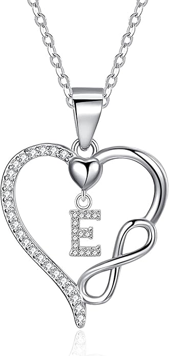 Valentines Day Gifts for Women Hers, Dainty 925 Sterling Silver Infinity Heart Initial Necklace, Letter A-Z Zircon Pendant, Jewelry Gift for Wife