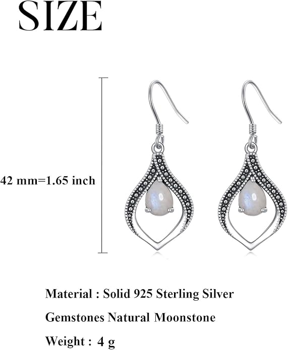 Vintage Genuine Gemstone Earrings for Women Dangling 925 Sterling Silver Western Native American Style Jewelry for Wife Mother