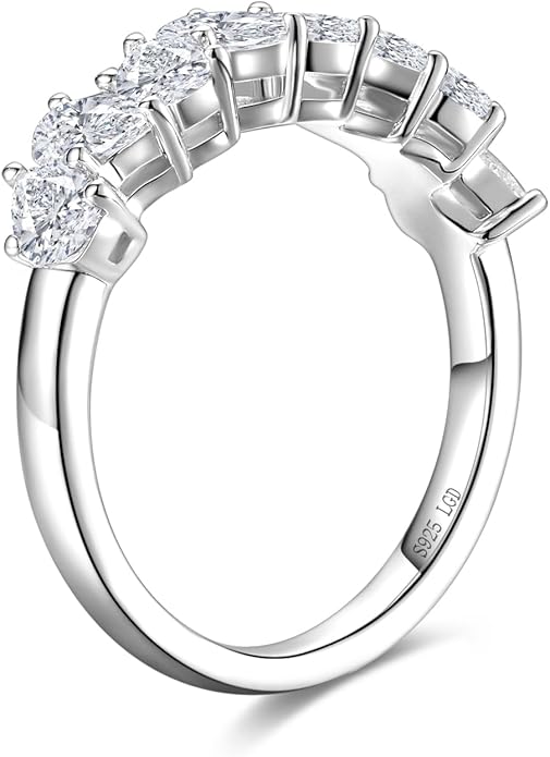 AGVANA 1.1 Ct. Tw. Pear-Cut Lab Grown Diamond Ladies Eternity Wedding Bands in Sterling Silver Engagement Promise Wedding Anniversary Stackable Band Ring for Women (D-E Color, VS Clarity), Size 5-9
