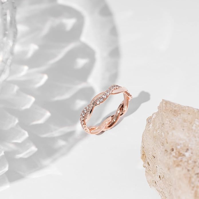 PAVOI 14K Gold Plated Cubic Zirconia Twisted Rope Eternity Band for Women