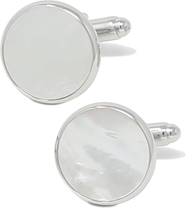 MENDEPOT Mother Of Pearl Cufflinks With Box Men Classic White Stone Cuff Links Wedding Groom Gift