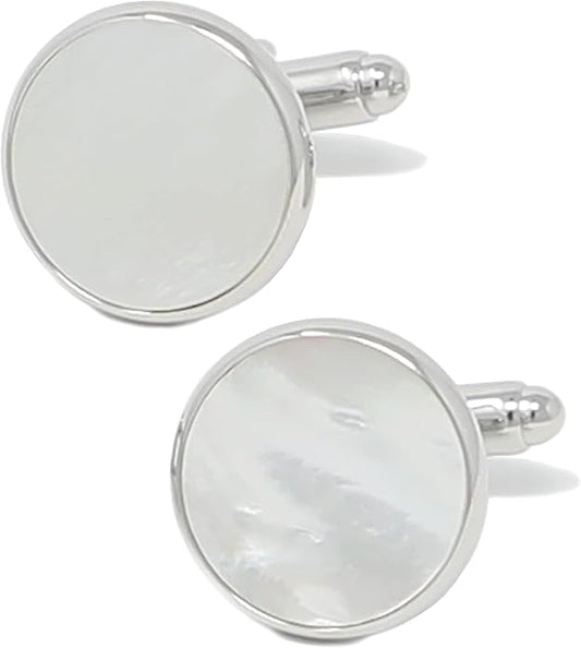 MENDEPOT Mother Of Pearl Cufflinks With Box Men Classic White Stone Cuff Links Wedding Groom Gift
