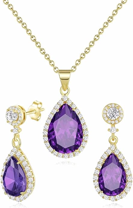 REASAYLL Jewelry Sets For Women 925 Sterling Silver Post Teardrop Dangle Stud Earrings Necklace Set Crystal Rhinestone Wedding Prom Costume Jewelry for Women