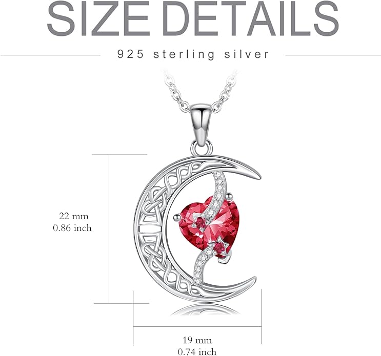 TOUPOP Moon and Star Birthstone Necklace for Women 925 Sterling Silver Celtic Moon Jewelry Birthday Christmas Gifts for Her Girlfriend