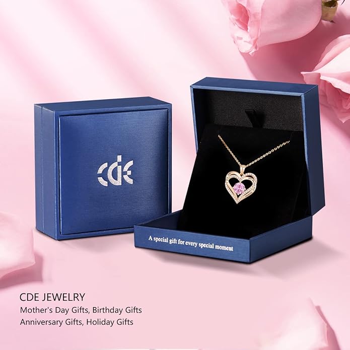 CDE Forever Love Heart Necklaces for Women, Wedding Anniversary, Birthday Mothers Day Gifts for Mom, Mother, Wife, Girlfriend, S925 Silver Jewelry with Birthstone Pendant