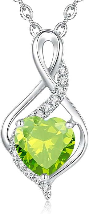 FANCIME 14K Solid White Gold Infinity Heart Birthstone Necklace for Women with Diamond Pendant Birthday Gifts for Mom Women Sterling Silver Chain 16" + 2" Extender
