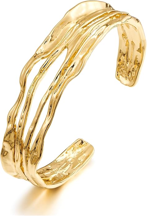 Gold Cuff Bracelet for Women Chunky Multi-layer Cross Wire Open Bracelet Hollow Wide Cuff Bracelets Adjustable Gold Open Cuff Bangle Bracelet