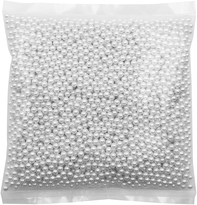 INSPIRELLE 5mm White Polished ABS Undrilled Art Faux Pearls for Vase Fillers, 3800pcs No Hole Imitation Round Pearl Beads for Home Decoration