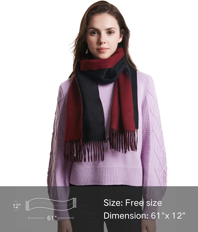 EURKEA 100% Cashmere 2025 Winter Scarf for Women Fringed Edges Warm & Soft Lightweight Solid/Plaid/Two-Tone Free Size