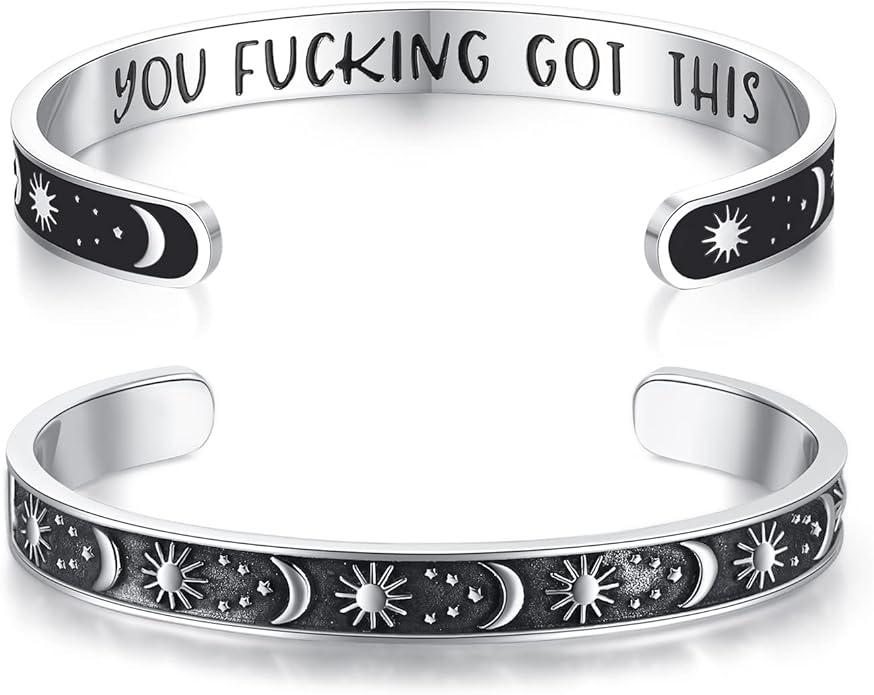 TONY & SANDY Inspirational Bracelets for Women Teen Girls Personalized Gifts for Daughter Granddaughter Mom Sister Friends Stainless Steel Engraved Cuff Birthday Easter Christmas