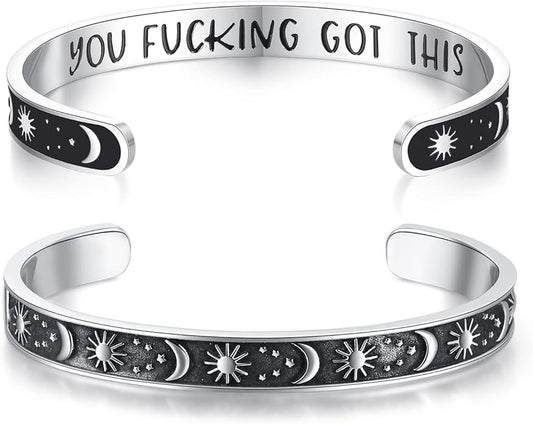 TONY & SANDY Inspirational Bracelets for Women Teen Girls Personalized Gifts for Daughter Granddaughter Mom Sister Friends Stainless Steel Engraved Cuff Birthday Easter Christmas