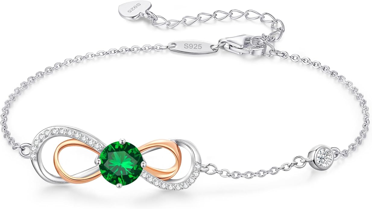 LOUISA SECRET Rose Gold Infinity Heart Bracelet for Women, Adjustable Chain 925 Sterling Silver Link Birthstone Bracelets, Best Anniversary Birthday Jewelry Gifts for Women Mom Wife Her
