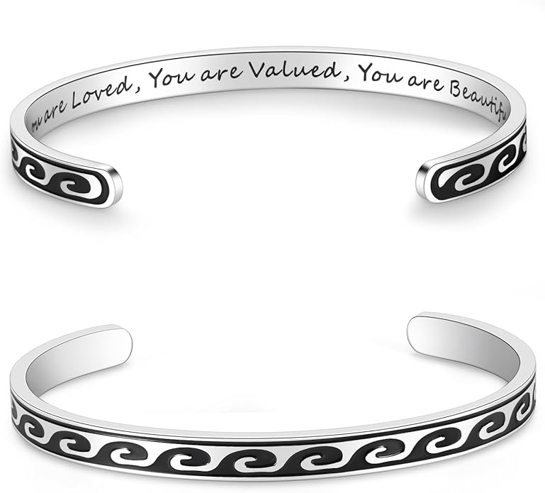 TONY & SANDY Inspirational Bracelets for Women Teen Girls Personalized Gifts for Daughter Granddaughter Mom Sister Friends Stainless Steel Engraved Cuff Birthday Easter Christmas