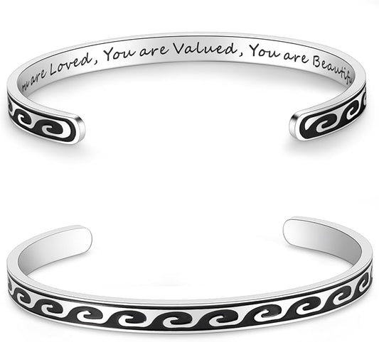 TONY & SANDY Inspirational Bracelets for Women Teen Girls Personalized Gifts for Daughter Granddaughter Mom Sister Friends Stainless Steel Engraved Cuff Birthday Easter Christmas
