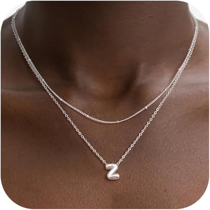 Bubble Letter Necklace Layered Initial Necklaces for Women Dainty Cute Choker Pendant Stack Jewelry Teen Gift Trendy Stuff