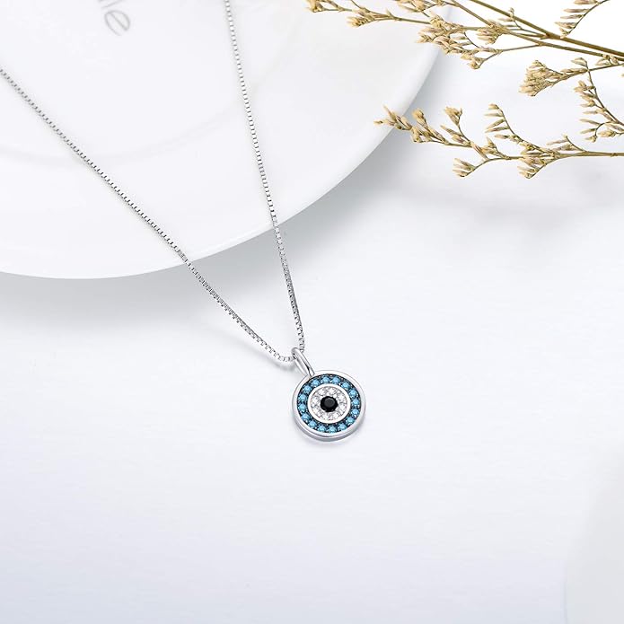 PEIMKO Evil Eye Necklace for Women 925 Sterling Silver Greek Protection Evil Eye Necklaces Jewelry Amulet Gift for Women
