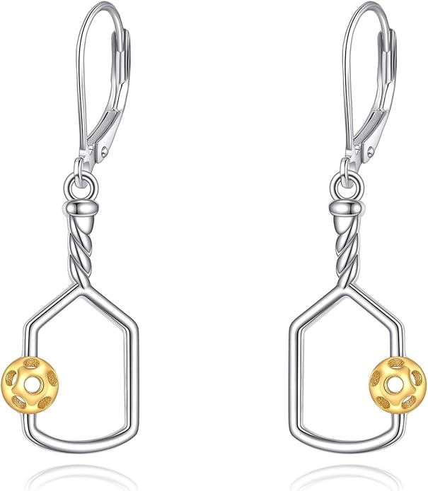 Pickleball/Tennis/Soccer/Volleyball/Golf/Hockey/Basketball Earrings for Women 925 Sterling Sliver Sports Ball Earrings Pickle Ball Dangle Earrings Pickleball Jewelry Gifts for Women Lover