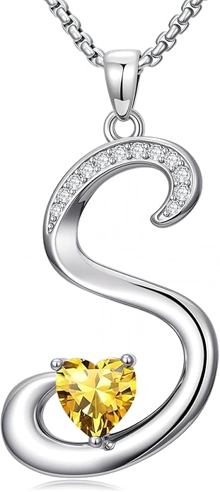 Christmas Gifts for Women Alphabet A to Z Initial Birthstone Pendant Necklaces for Women - 18k White Gold Plated Personalized Name Jewelry Valentine Mothers Day Birthday Gifts for Women Her Girlfriend