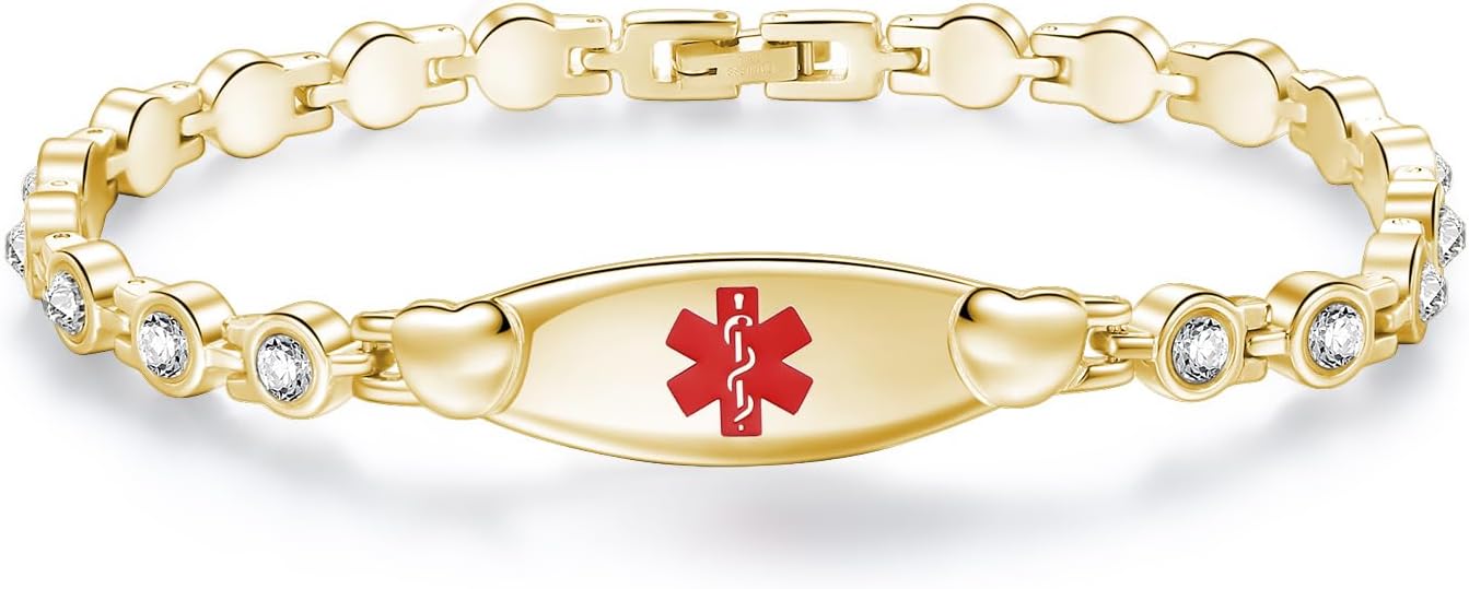 LinnaLove Fashion Shiny medical alert bracelet with Free Engraving Stainless steel Medical id bracelet for Women