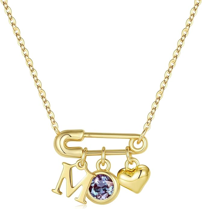 MONOOC Christmas Gifts for Women Girls - 14K-Gold-Plated Dainty Paperclip Heart Initial Necklace Birthstone Necklace Jewelry Birthday Gifts for Women Her Mom Friend Wife Sister