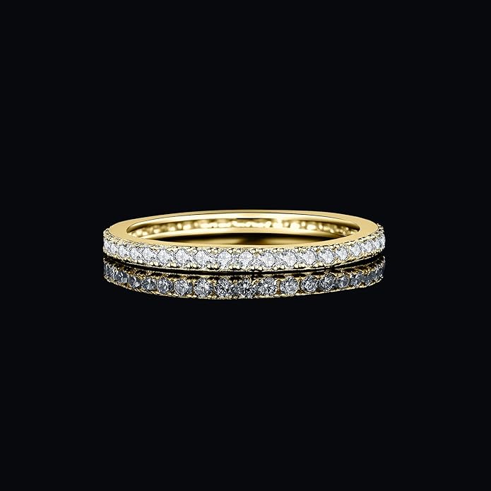 JewelryPalace 6 Stone Cubic Zirconia Half Eternity Stackable Wedding Rings for Women, 14K White Yellow Rose Gold Plated 925 Sterling Silver Promise Rings for Her, Simulated Diamond Wedding Band Ring