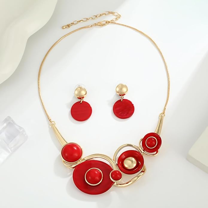 Chunky Statement Jewelry Set Vintage Retro Leaf Flower Floral Geometric Bohemian Boho Bib Necklace Earring Set Fashion Costume Jewelry for Women Girls Wedding Party Prom Unique Gift