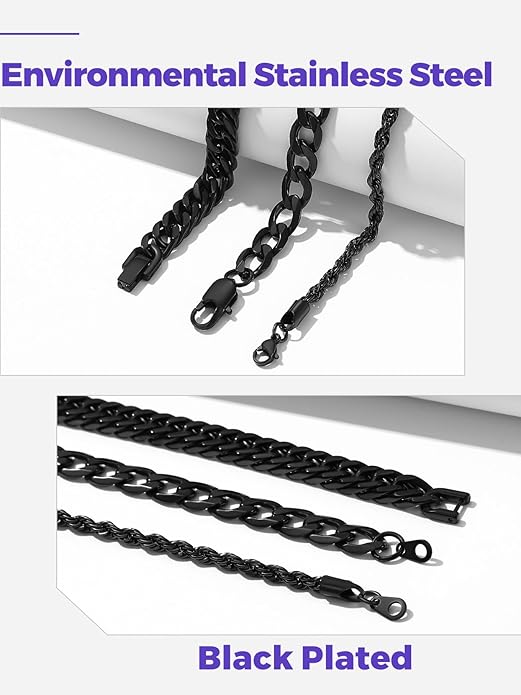 Richsteel 2PCS/3PCS Bracelets Chain for Men Women Stainless Steel Silver/Gold/Black Cuban/Rope Link Chain Bracelets Set, 7.4/8.2/9 Inch Hand Chain Length for Men Women Jewelry