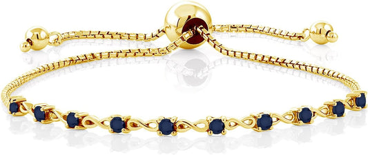 Gem Stone King Round Gemstone Birthstone Tennis Bracelet For Women | 925 Sterling Silver | 2.5MM Round | Fits Up To 9 Inch Wrist | Adjustable Bolo Bracelet For Women | Easy-On Easy-Off