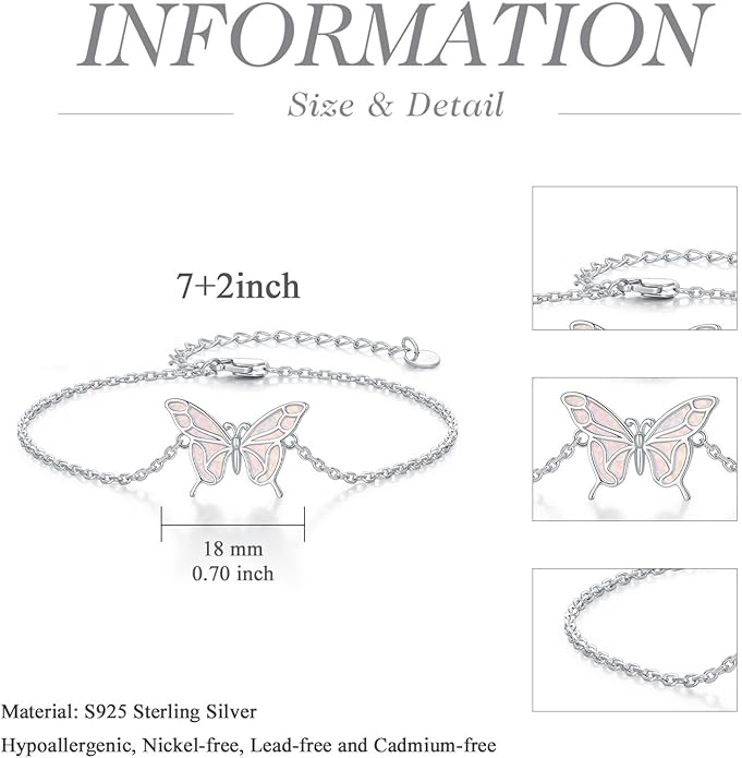 Butterfly/Phoenix/Dove/Dragonfly/Hummingbird Bracelet for Women 925 Sterling Silver Opal Bracelet Dainty Link Jewelry Birthday Christmas Gifts for Women Her